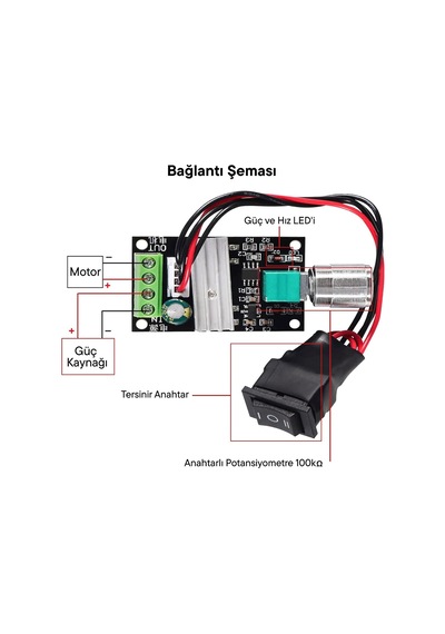 İleri Geri Dc Motor Hız Kontrol Cihazı Pwm Dc 6v12v24v 3a