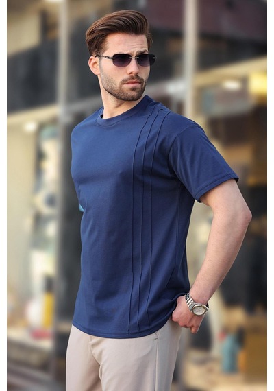 Madmext Lacivert Overfit Erkek T-shirt E7130 Lacivert