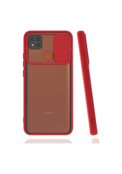 Kilifone - Xiaomi Uyumlu Redmi 9c - Kılıf Slayt Sürgülü Arkası Buzlu Lensi Kapak - Kırmızı