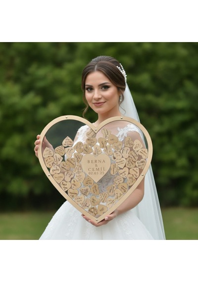 Düğün-nişan Kalp Desenli 50 Cm Büyüklüğünde Şeffah Pleksi Misafir-hatıra Anı Kutusu + Şövale Ve Kalem Hediyeli