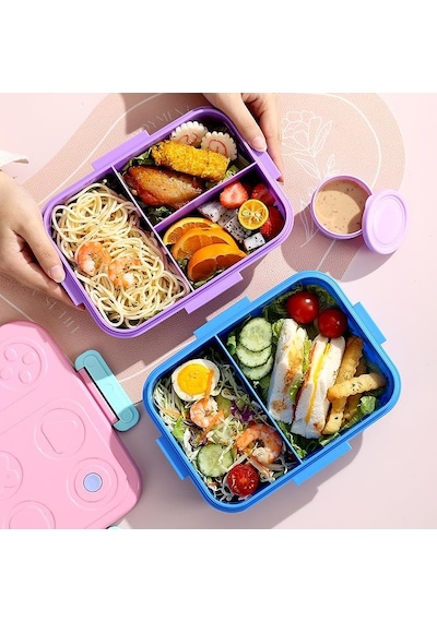 Renkli Desenli Beslenme Kutusu - 830 Ml 3 Bölmeli Çocuk Beslenme Kabı Pp Pembe Diğer