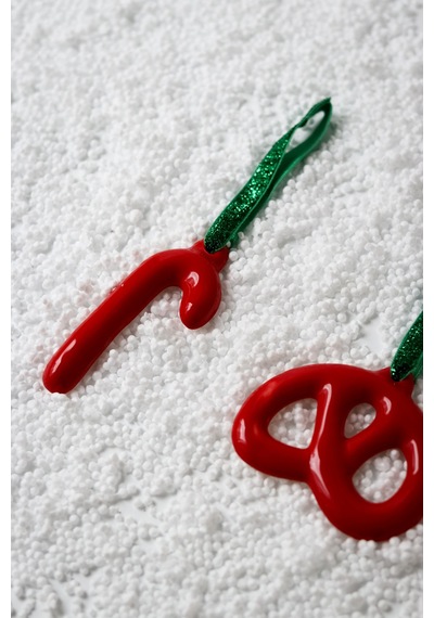 Yılbaşı Ağaç Süsü Kırmızı Seramik Pretzel Simit-baston 2'li Çam Ağacı Süsü Kırmızı - 590252335