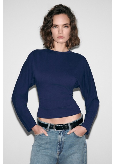 Grımelange Comıno Kadın Yuvarlak Yaka Vücuda Oturan Esnek Kumaşlı Slim Fit Lacivert Bluz Lacivert