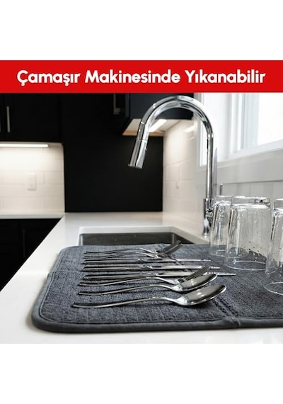 Pıkas 2 Li Mikrofiber Bulaşık Kurutma Matı 36x44 Cm Ultra Emici Mat Tezgah Üstü Bulaşık Pedi Açık Bej