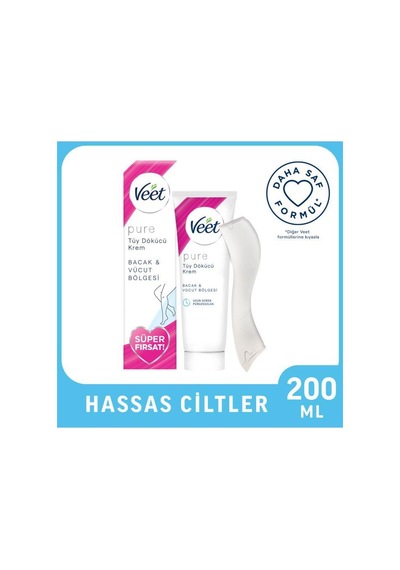 Veet Pure Tüy Dökücü Krem 200 Ml Bacak Ve Vücut Bölgeleri İçin Hassas Ciltlere Uygun Süper Fırsat