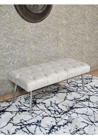Zafir Krom Kaplama Sivriltme Ayaklı 90 Cm Puf Bench - Puf - Bench - Kasalı Oturak - Oturak - Yatak Ucu Puf Bej