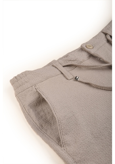 Rizzup Erkek Bej Likralı Gofre Kumaş Beli Lastikli İpli Slim Fit Günlük Pantolon 2600650