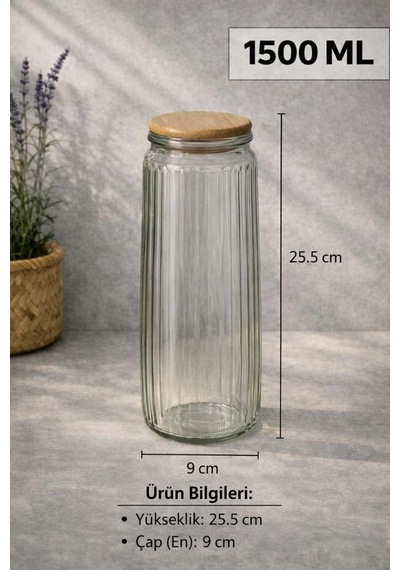 5'li Cam Saklama Kabı Seti, Ahşap Kapaklı, Vakumlu, 1500 Ml Muk-22-sb05-01