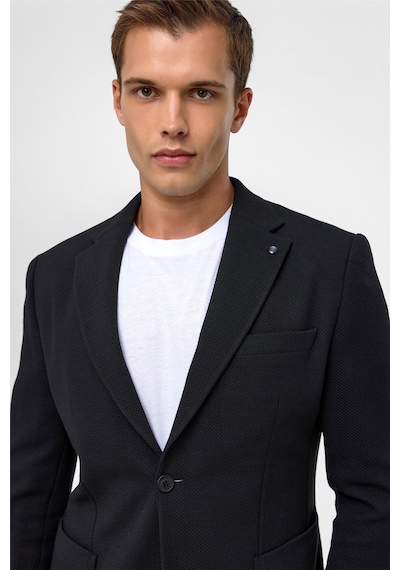 Süvari Siyah Slim Fit Desenli Mono Yaka 6 Drop Ceket-38403 Siyah