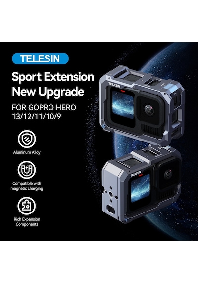 Telesın Gopro Hero13 Black Için Alüminyum Kafes Gopro Hero9/10/11/12/13 Black Uyumlu