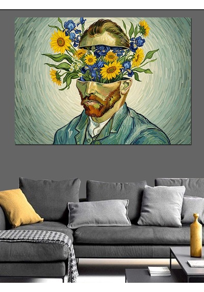 Van Gogh Çiçekli Yüz Dekoratif Kanvas - Mdf Ahşap Tablo
