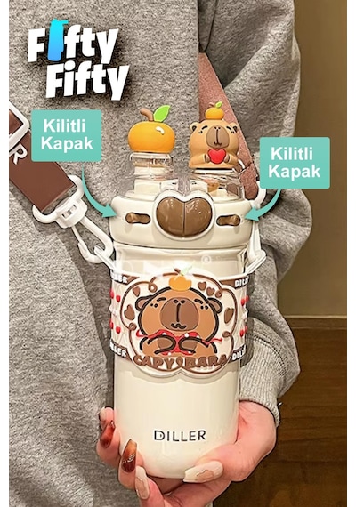 Dıller 520 Ml Tek Kapak Çift Kullanım Pipetli/pipetsiz Boyun Askılı/çelik Termos -ffdıllerd93renk Kahverengi