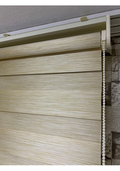 Krem Renk Bambu Zebra Perde (Etek Boncuklu)
