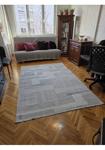 Elvey Home Bambu Gri Doğal Gerçek Bambu Kadife İnce Sık Dokuma Özel Kesim Salon Koridor Oturma Odası Halısı Gri