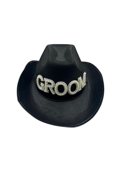 Şapka Kovboy Siyah Groom Taşlı Lüks Kadife Diğer