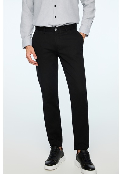 Morven Erkek Siyah Pamuk Trend Düz Slim Fit Chino Pantolon 26ys003008001 Siyah