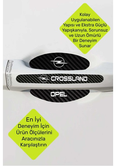Dekoratif Opel Crossland Karbon Kapı Kolu Koruma Seti Şık Beyaz Yazılı 8 Parça Koruyucu Folyo