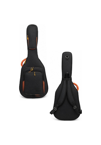 Profesyonel Gigbag Kalın Akustik Gitar Kılıfı-çantası - Siyah - Turuncu1900 Denye Lüx Kumaş - %100 Su Geçirmez