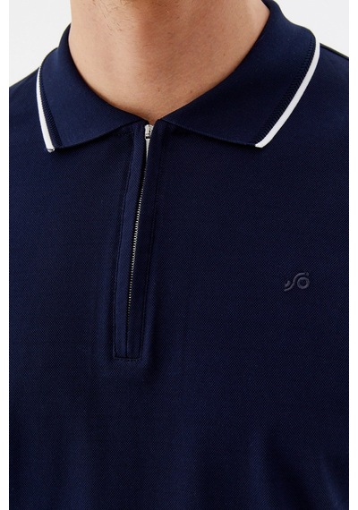 Sabri Özel Lacivert Regular Fit %100 Pamuk Fermuarlı Polo Yaka T-shirt