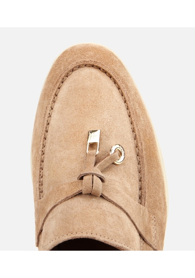 Hotiç Kadın Süet Deri Bej Gold Aksesuarlı Klasik Loafer