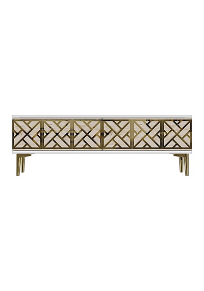 Tsa1238btg Arex Tv Sehpası Beyaz-traverten-gold 120cm