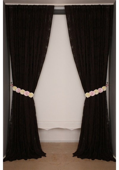 Damaks Acı Kahve Hazır Dikilmiş Pileli Fon Perde 300x260 Cm