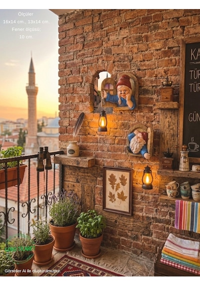 Fenerli Dekoratif Cüce Figürlü Dede Ve Nine 2li Set Duvar Süsü