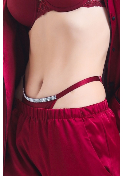 Magic Form 369 Kadın Bedeni Ayarlanabilir Taşlı String Külot-bordo Bordo