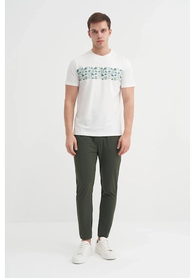 Cazador Bisiklet Yaka Slim Fit Pamuklu Tişört Ekru