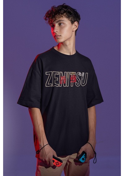 Zenitsu Agatsuma Sırt Baskılı Unisex Oversize Anime Tişört Siyah
