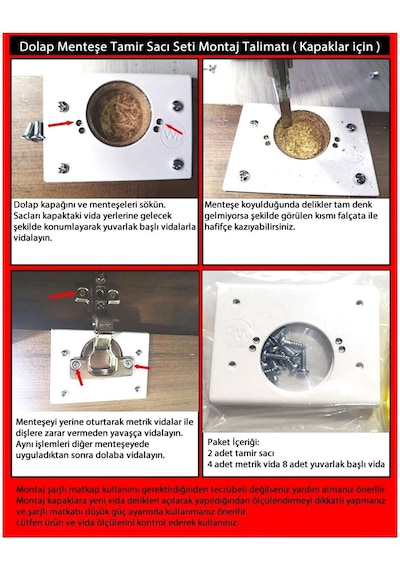 Dolap Menteşe Tamir Sacı Seti Kapak Kısmı Yuva Için 2 Li N11.7150