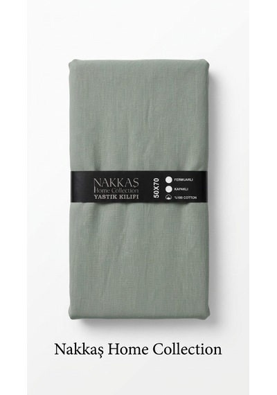 Nakkaş Home Collection 2'li Pamuklu Fermuarlı Yastık Kılıfı Seti - 50x70 Cm Düz Renk Yastık Kılıfı Çağla Yeşili