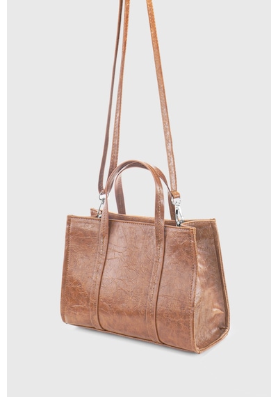 Housebags Kahverengi Deri Görünümlü Çift Askılı Tote Bag 253 Kahverengi