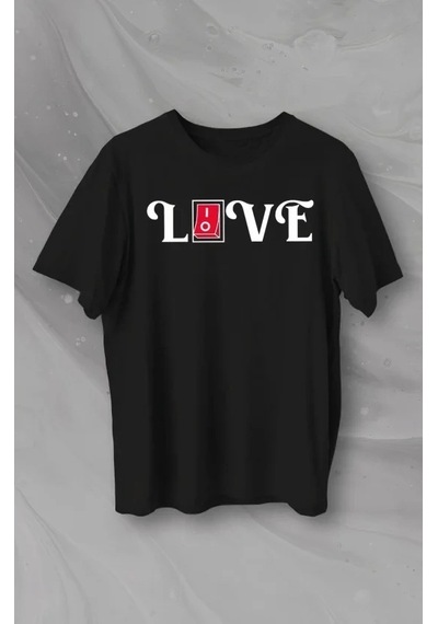 Defymoda 14 Şubat Sevgililer Günü Love Baskılı Oversize Bisiklet Yaka T-shirt - Siyah