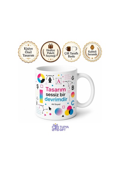 Grafik Tasarımcı İçin Karışık Desenli Baskılı Kupa Bardak Stüdyo Hediyesi Beyaz / Çok Renkli