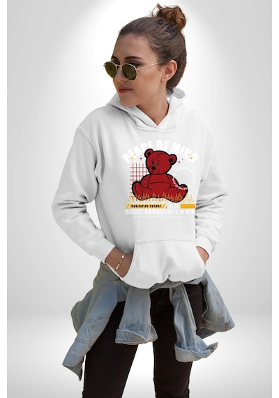 İç Huzur Kadın Erkek Beyaz Kapüşonlu Sweatshirt Hoodie Beyaz