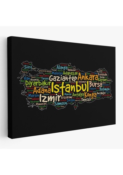 Es10 BOXING065 İller İsimli Siyah Zeminli Dekoratif Kanvas Tablo 1005 (95 x 165)