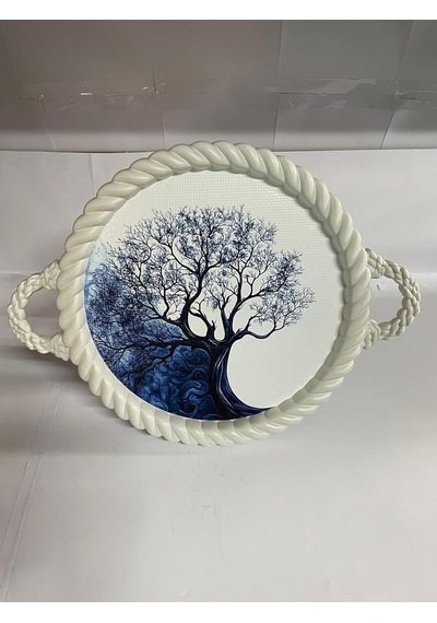 Bybars Lüks Dekoratif Plastik Tepsi Bukleli Çerçeve 35 X 35 Nostaljik Ağaç Desenli