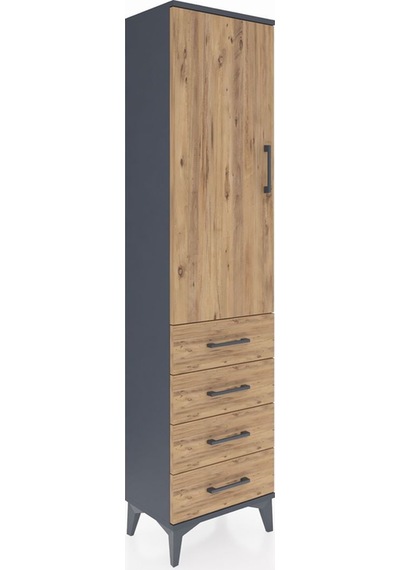 Arges Dolap Tek Raflı 4 Çekmeceli Tek Askılı 44x30x182 Antras... Antrasit