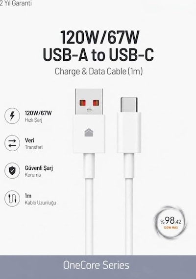Tr 67w Max 6a Hızlı Şarj Usb Kablosu Beyaz 2 Metre Diğer