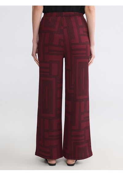 Lcw Everyday Bordo Beli Lastikli Geometrik Desenli Kadın Pantolon