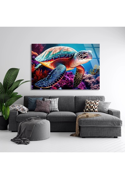Deniz Kaplumbağası - Cam Tablo - Deg1300 125 X 80 Cm