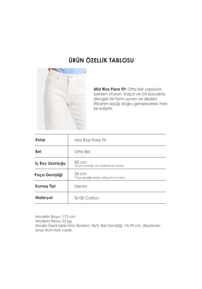 Itsbasic Kadın Kırık Beyaz 7s6-101 Mid Rise Flare Fit Denim Jean