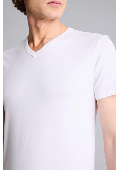 DeFacto Slim Fit Dar Kesim V Yaka Basic Düz Beyaz Fanila Üst L4884AZ24WNWT34