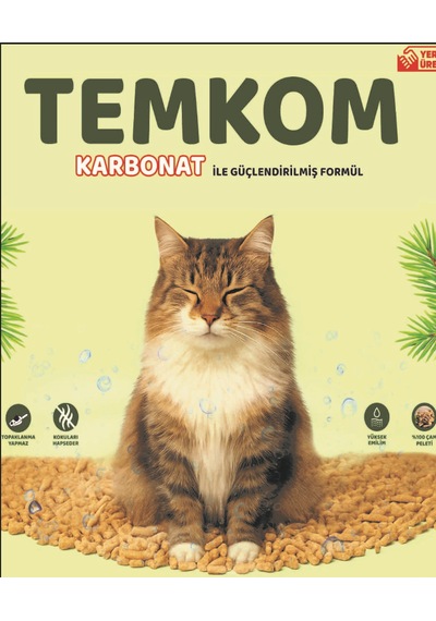 Temkom Karbonat Katkılı %100 Doğal Çam Peletinden Kedi Kumu 6mm 15kg 24l