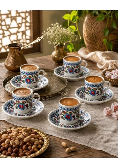Topkapı 2 Li Porselen Türk Kahve Fincan Takımı 4 Parça 5x5 Cm Hediyelik Set Mavi