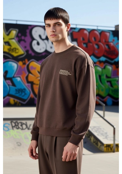 Benerly Erkek Bisiklet Yaka Düşük Kol Uzun Kol Sweatshirt Fonksiyonel Day Kahverengi