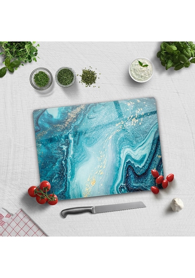 Cam Kesme Tablası - Cam Kesme Tahtası Turkuaz Desen 30 X 40 CM