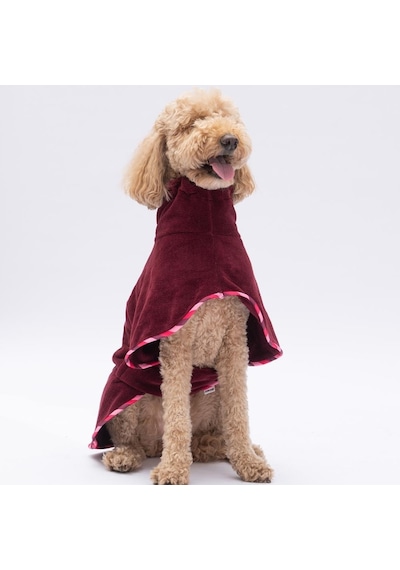 Bordo Bogota Köpek Bornozu-köpek Kurulama Havlusu- Kedi Köpek Kıyafeti