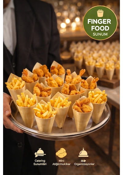 50'li Pkt Medium Bambu Sunum Korneti 12,5x7 Cm Doğal Sunum Külahı Kokteyl Catering Finger Food Sunumluk
